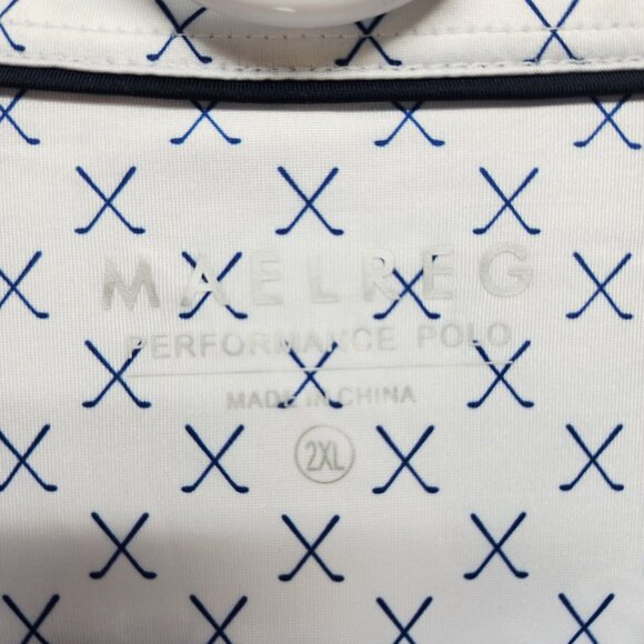 Maelreg Mens Performance Polo Shirt 2XL White & Blue Cross Pattern - Picture 2 of 8